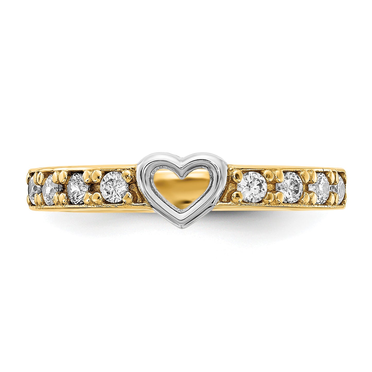 14K and White Rhodium CZ Heart Ring