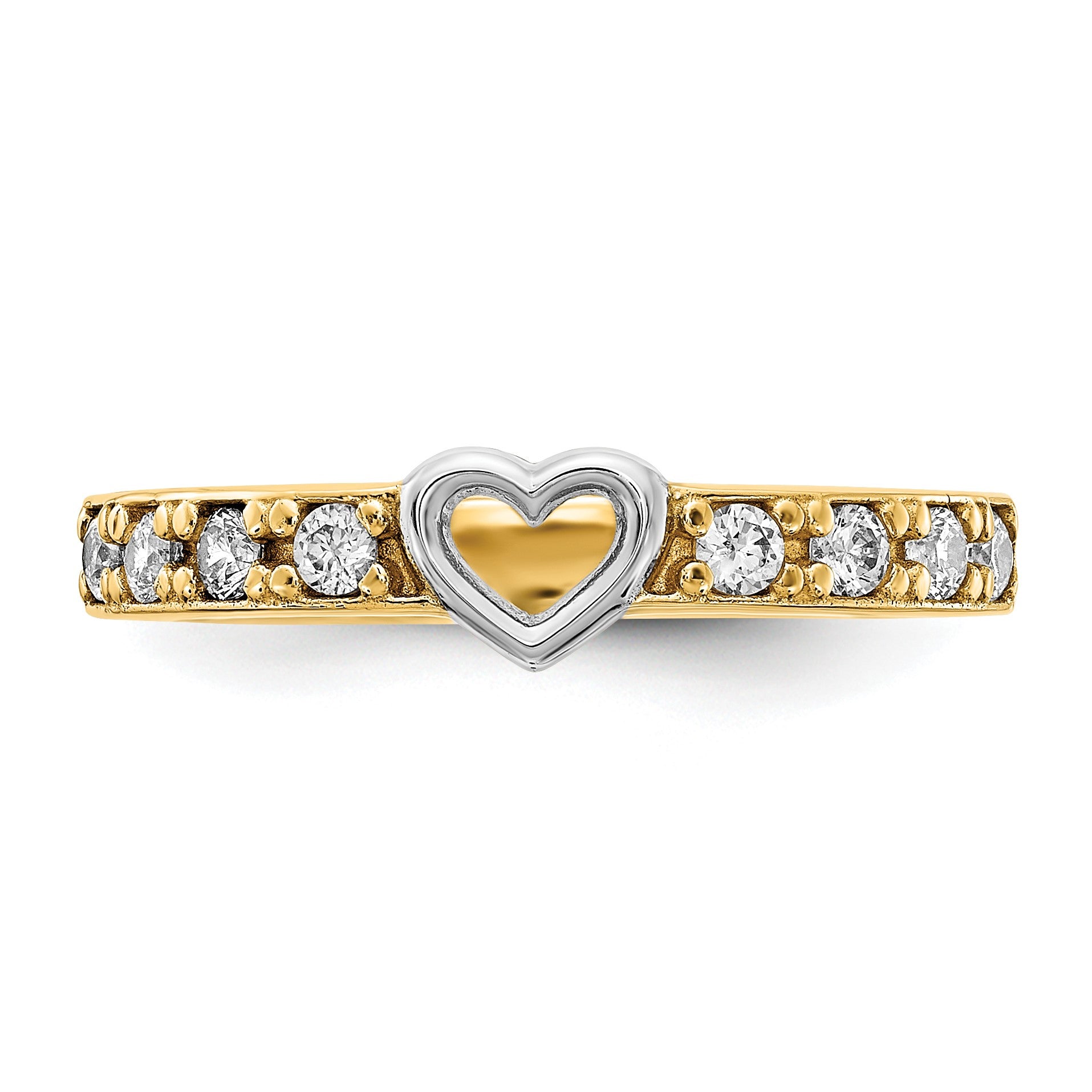 14K and White Rhodium CZ Heart Ring