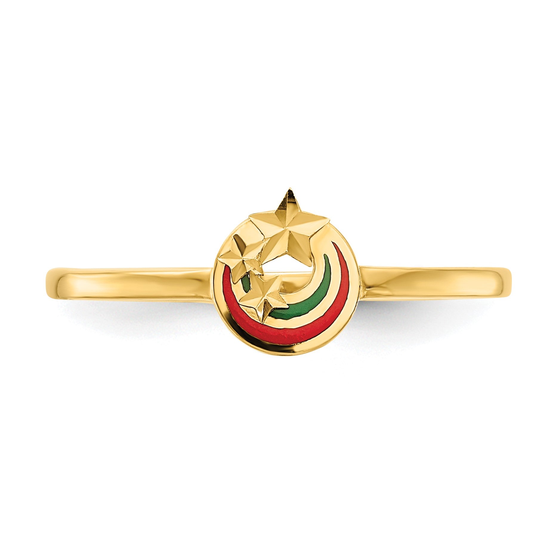 14K Red and Green Enameled with Diamond-cut Stars Ring