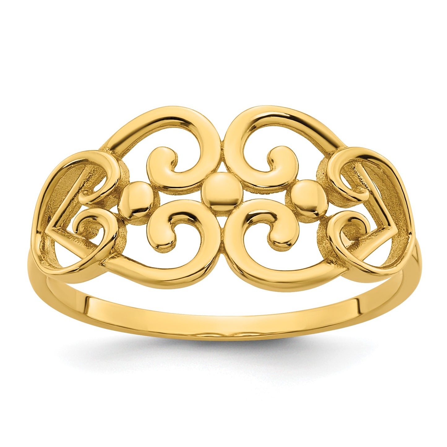 14k Polished Cut-out Fancy Hearts Design Size 7 Ring