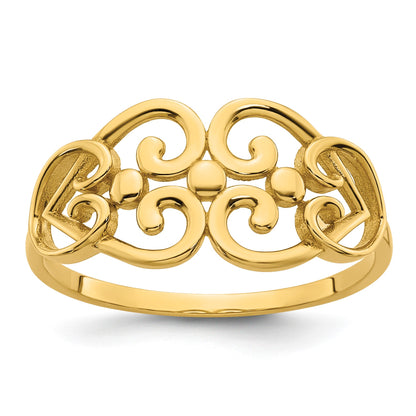 14k Polished Cut-out Fancy Hearts Design Size 7 Ring
