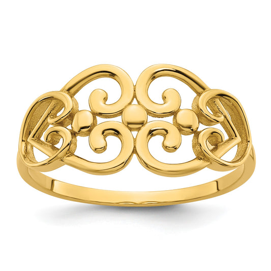 14k Polished Cut-out Fancy Hearts Design Size 7 Ring