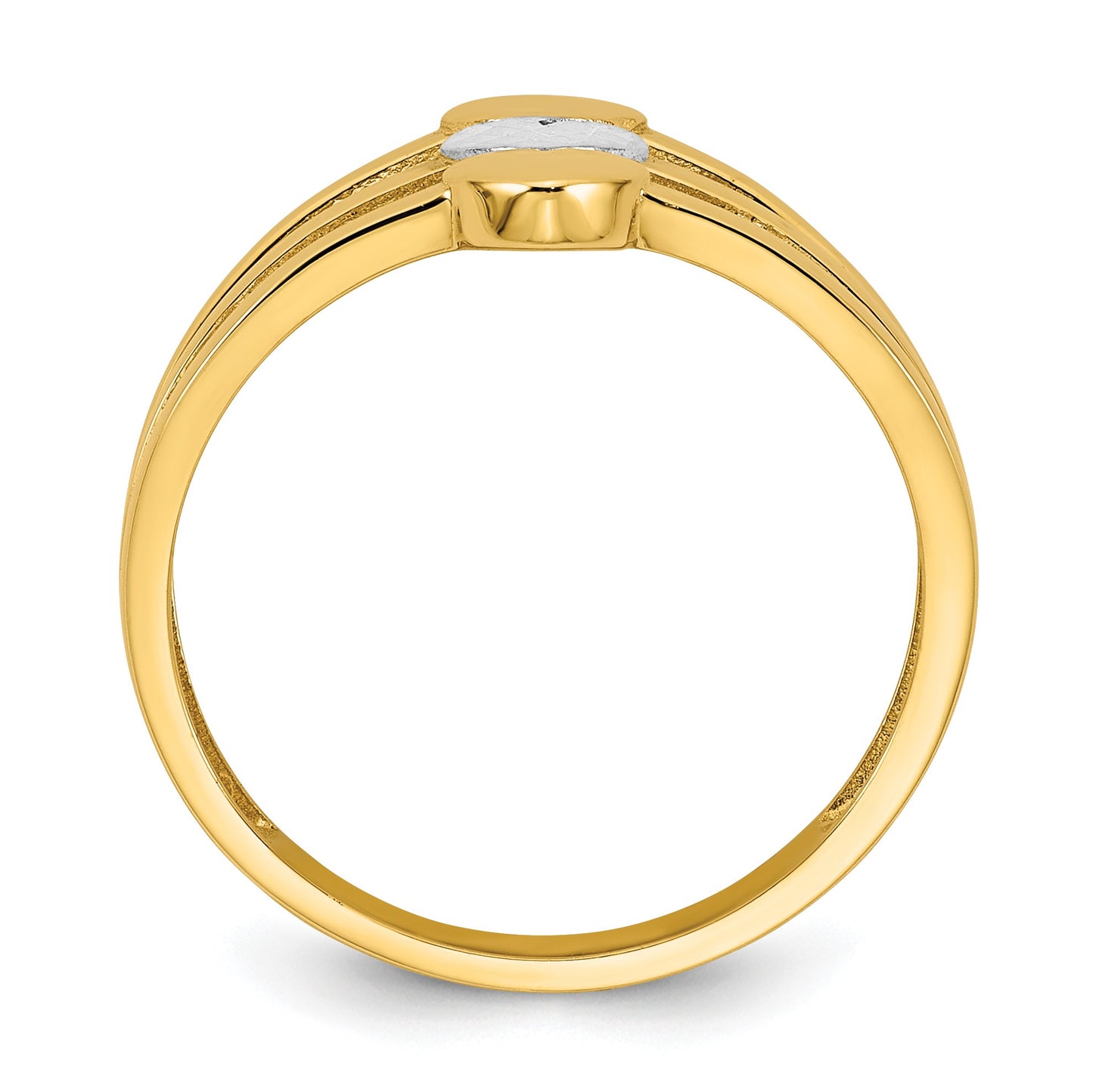14k with White Rhodium Polished and Diamond-cut Three Hearts Size 7 Ring