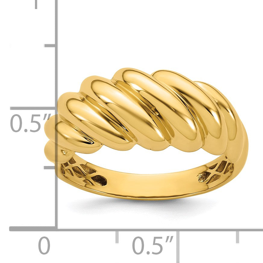 14K Polished Twisted Graduated Domed Size 7 Ring