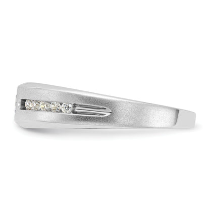 Sterling Silver Polished & Satin CZ Men's Wedding Band