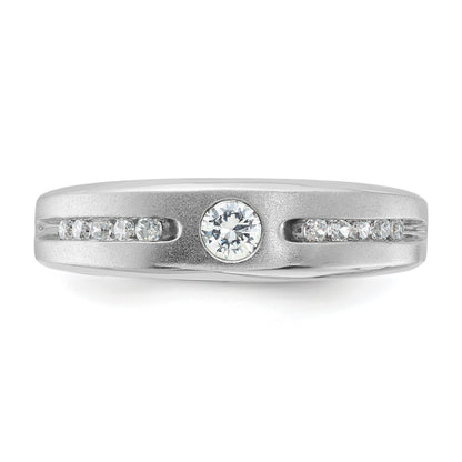 Sterling Silver Polished & Satin CZ Men's Wedding Band