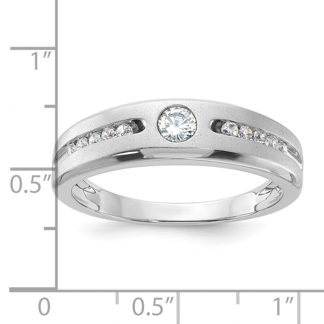 Sterling Silver Polished & Satin CZ Men's Wedding Band