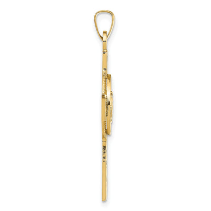 14k Polished Cross with Miraculous Medal Center Pendant