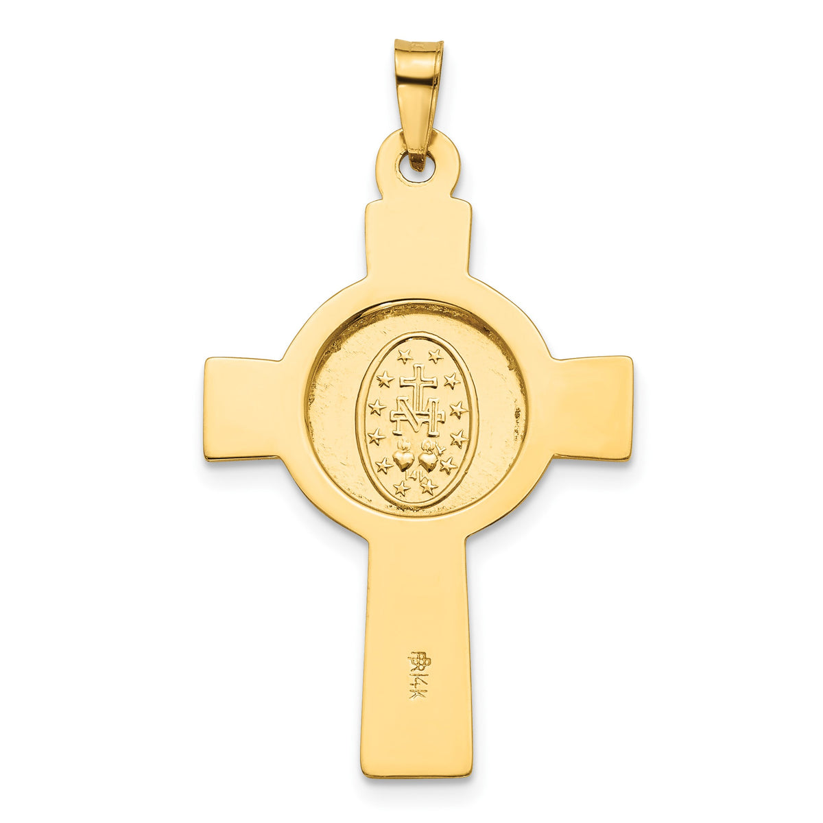 14k Polished Cross with Miraculous Medal Center Pendant