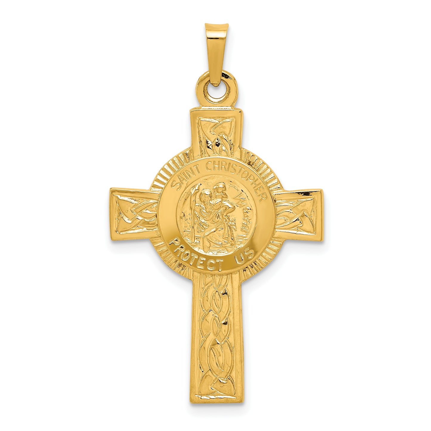 14k Polished Cross with St. Christopher Medal Pendant