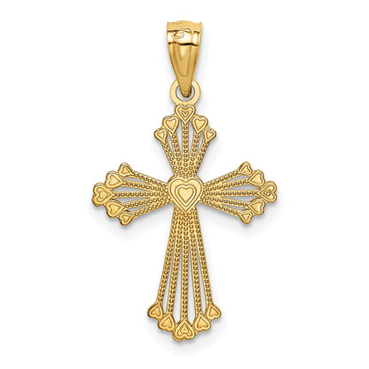 14K Cut-Out Stripes Cross with Heart Charm