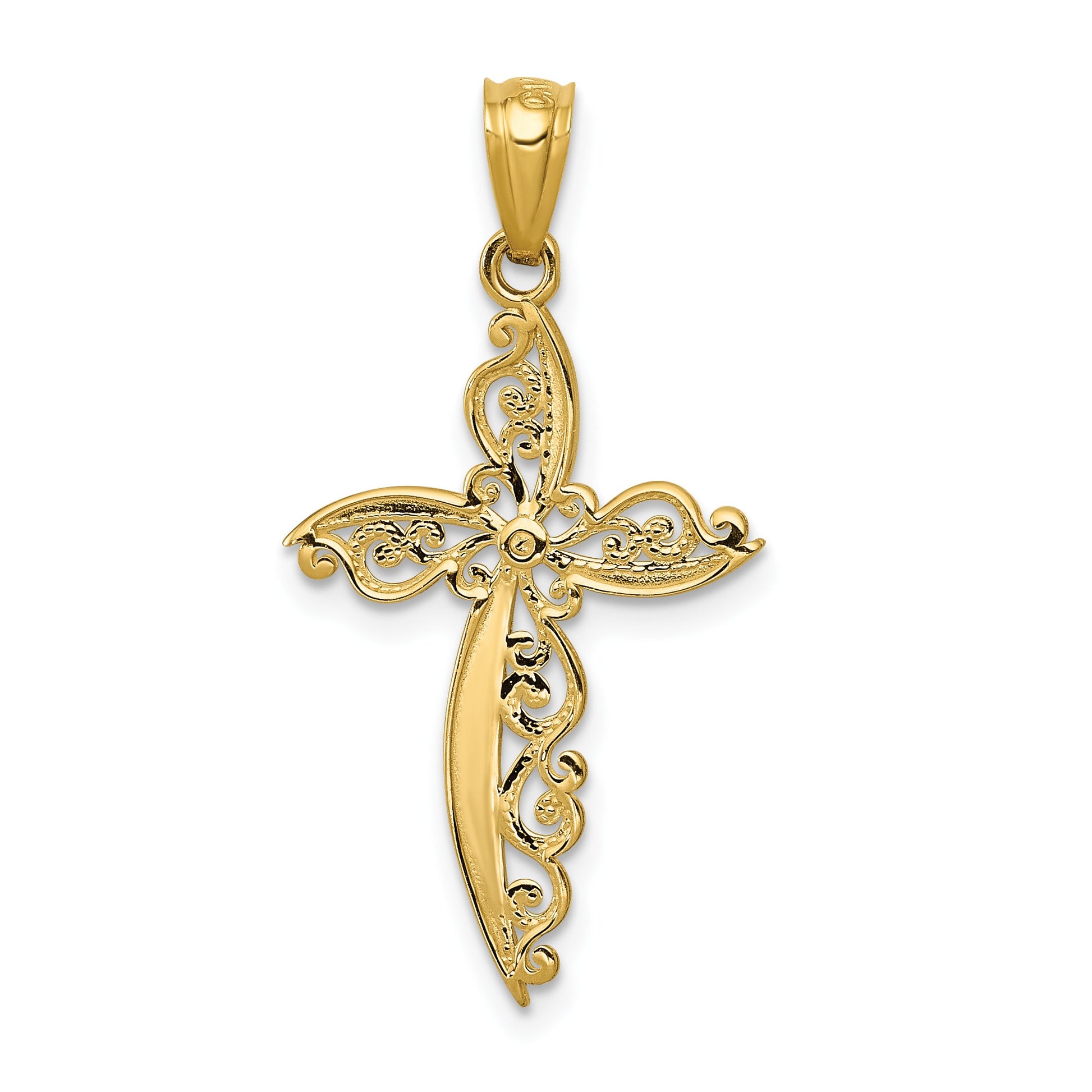 14k Scroll Design Cross Pendant