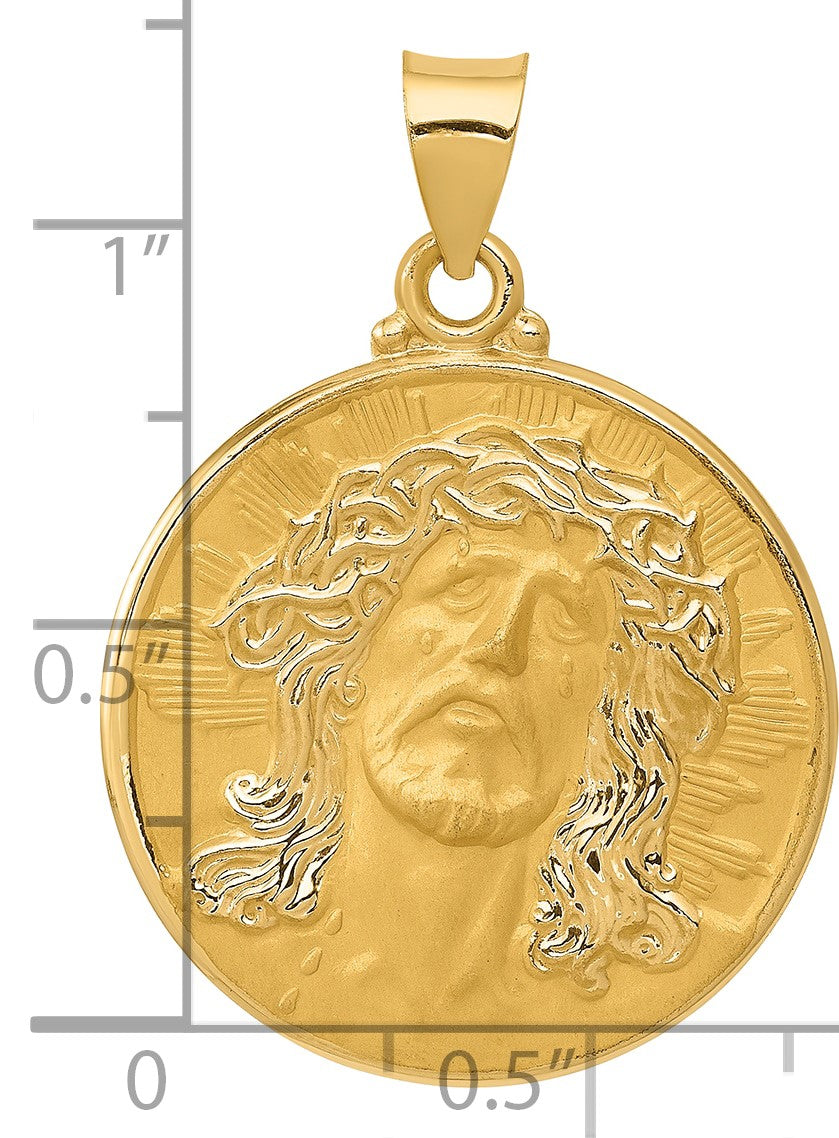 14k Head of Christ Medal Hollow Round Pendant
