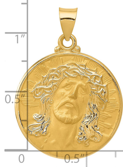 14k Head of Christ Medal Hollow Round Pendant