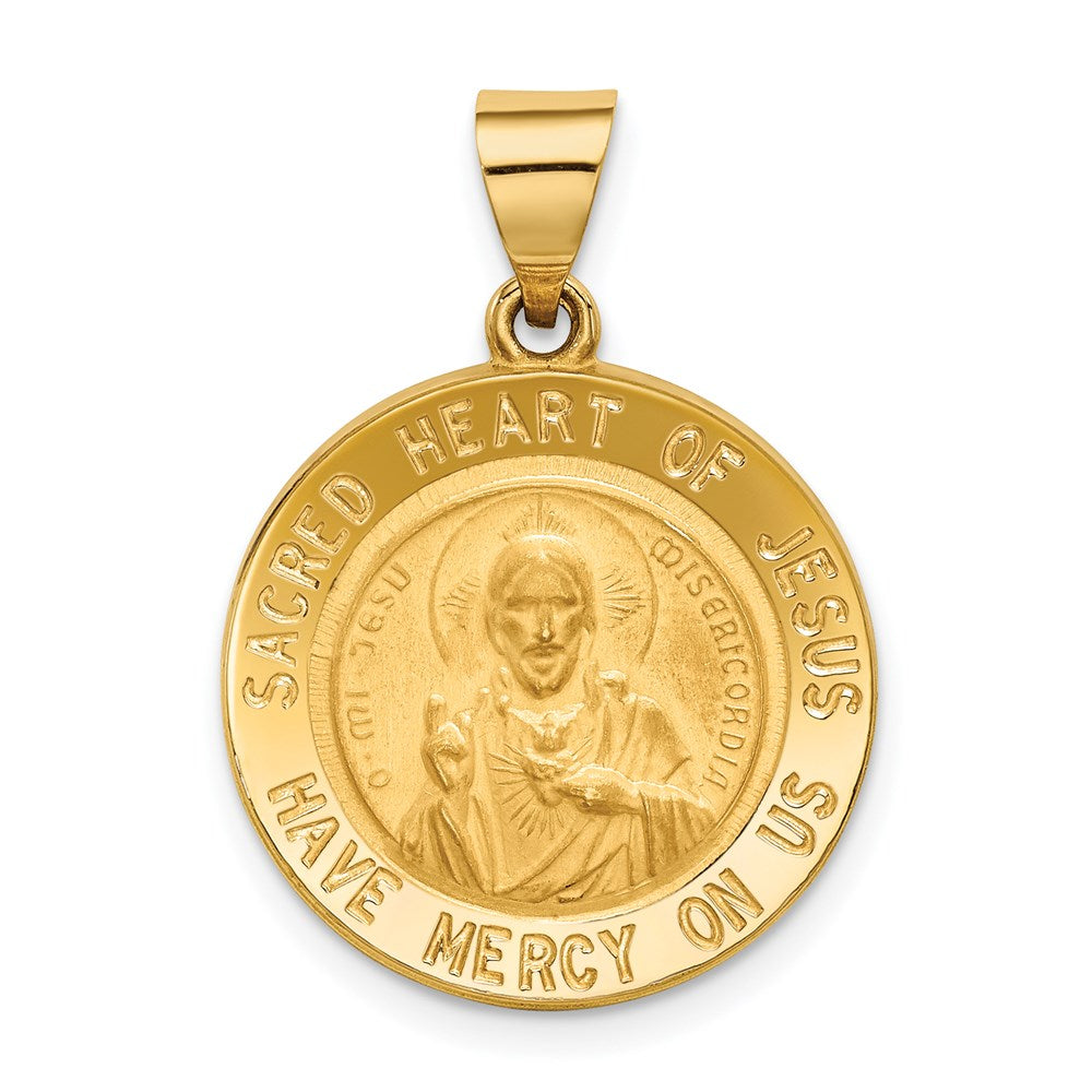 14k Sacred Heart of Jesus Medal Hollow Round Pendant