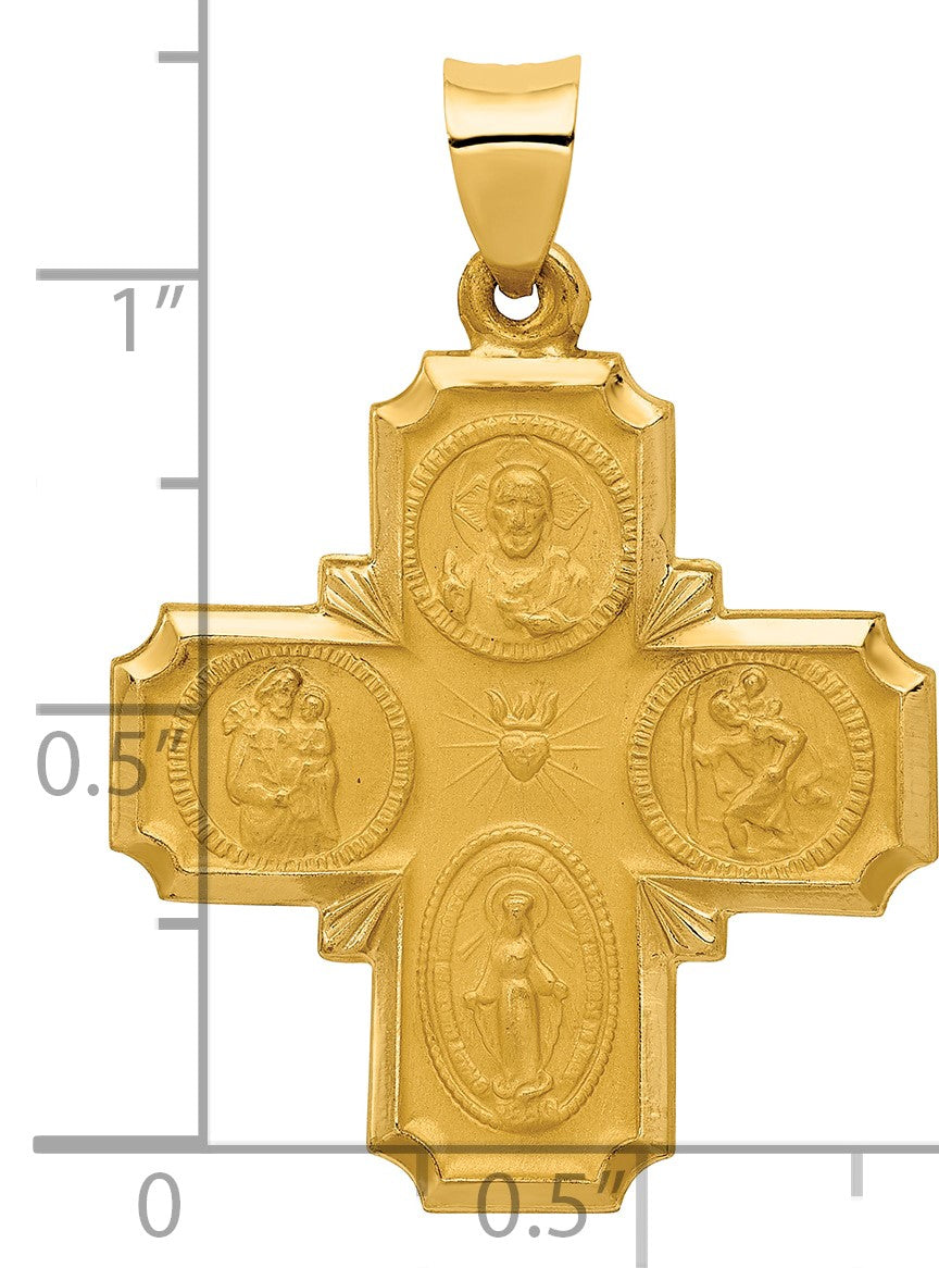 14k Polished and Satin Hollow Four-Way Religious Medal Pendant