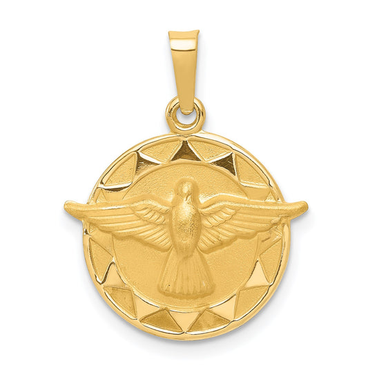 14k Polished and Satin Hollow Holy Spirit Medal Round Pendant