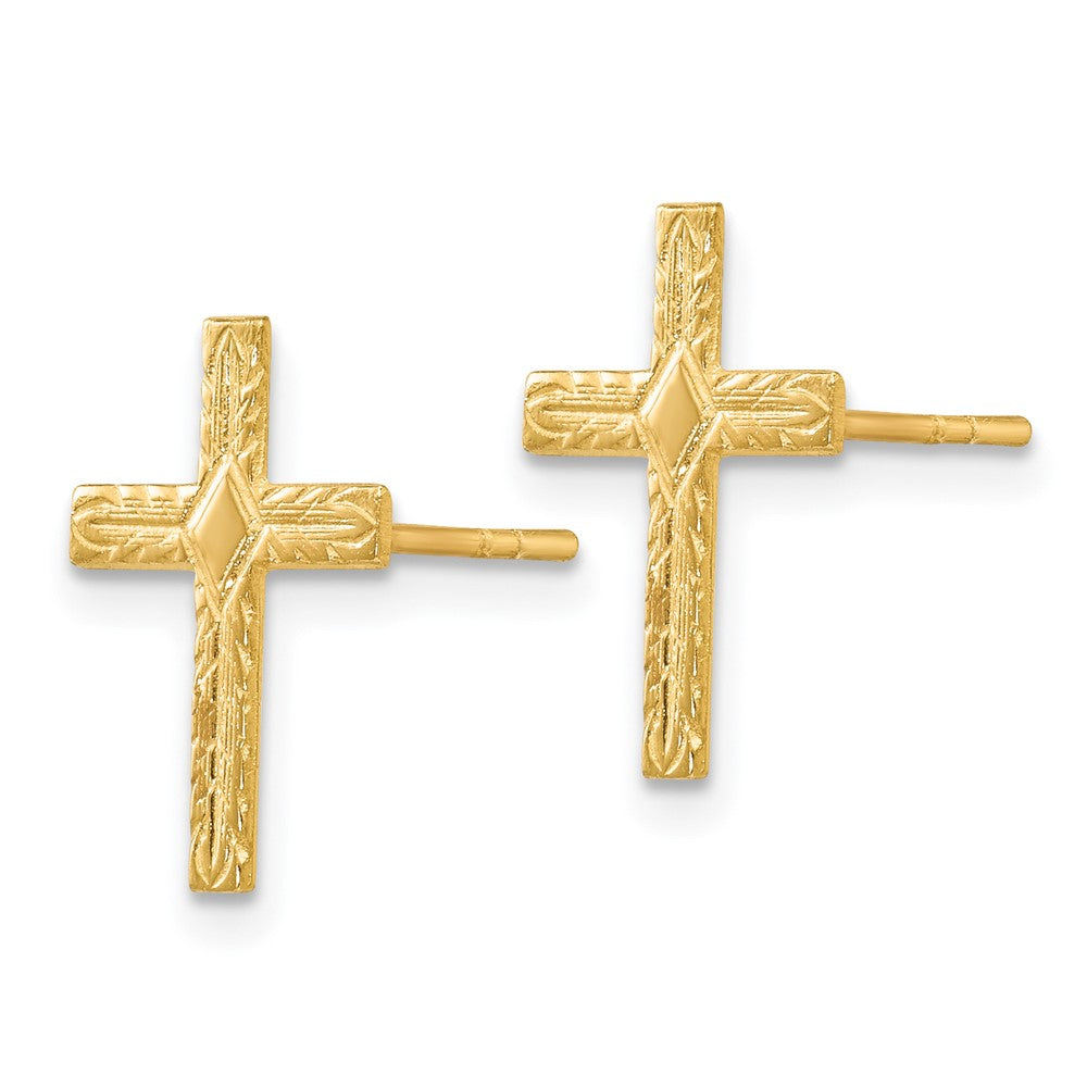 14k Polished & Textured Cross Earrings