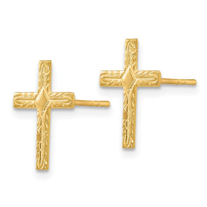 14k Polished & Textured Cross Earrings