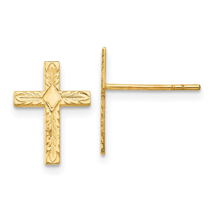 14k Polished & Textured Cross Earrings