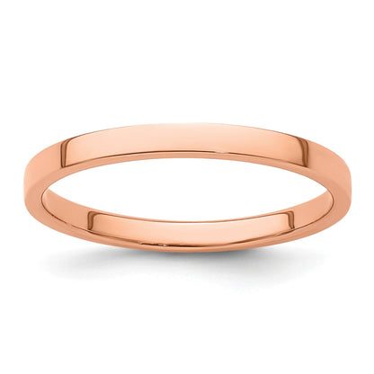 14k Rose Gold 2mm Lightweight Flat Wedding Band Size 7.5