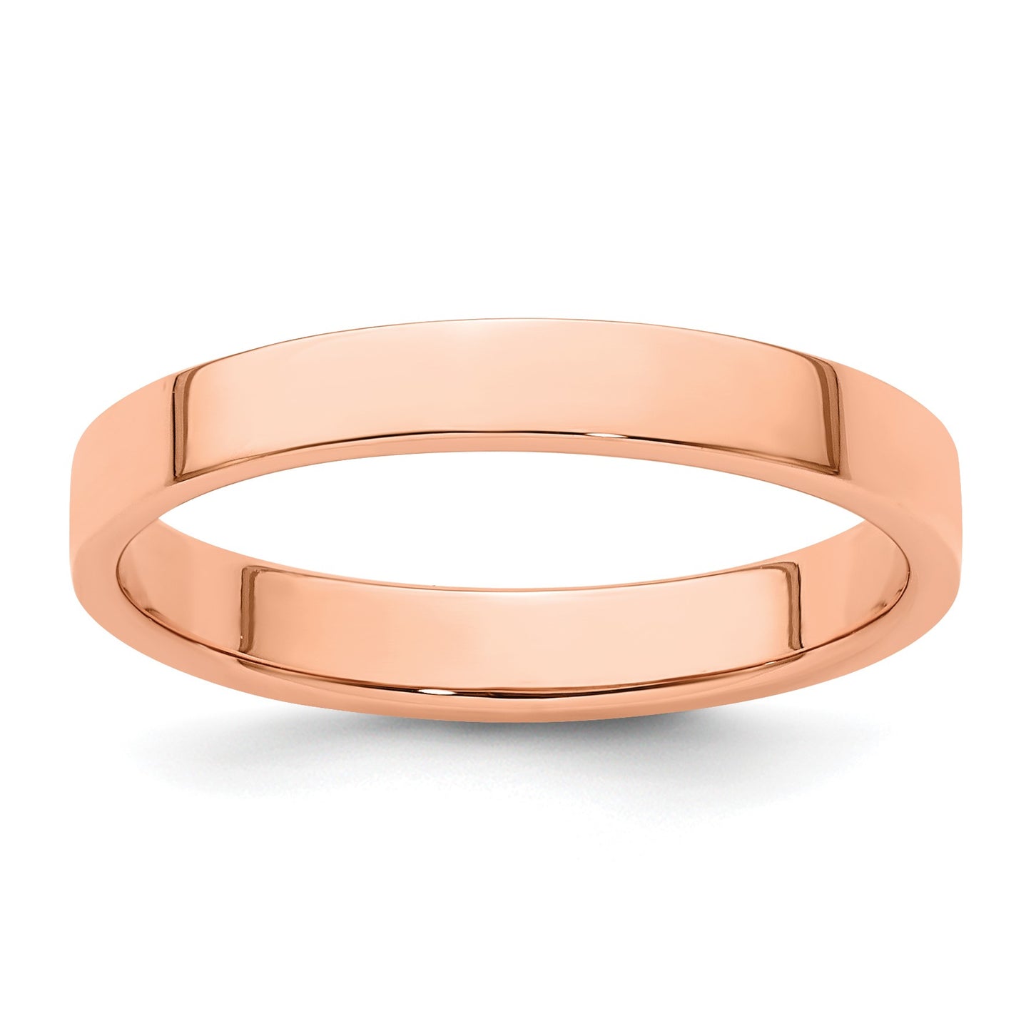 14k Rose Gold 3mm Lightweight Flat Wedding Band Size 8