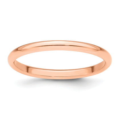 14k Rose Gold 2mm Half Round Wedding Band Size 10