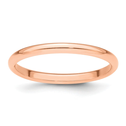 14k Rose Gold 2mm Half Round Wedding Band Size 10