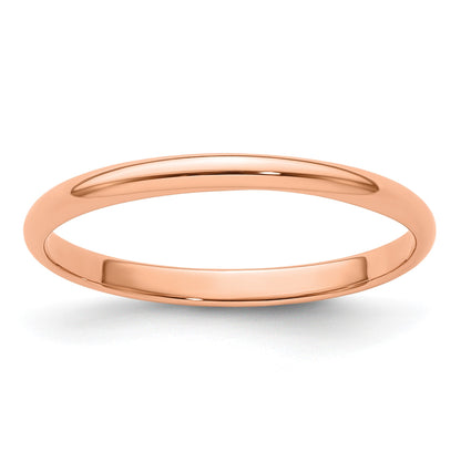 14k Rose Gold 2mm Lightweight Half Round Wedding Band Size 12.5