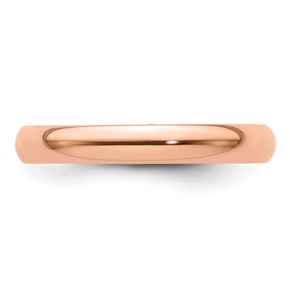14k Rose Gold 3mm Lightweight Half Round Wedding Band Size 10