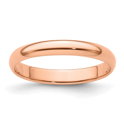 14k Rose Gold 3mm Lightweight Half Round Wedding Band Size 7.5