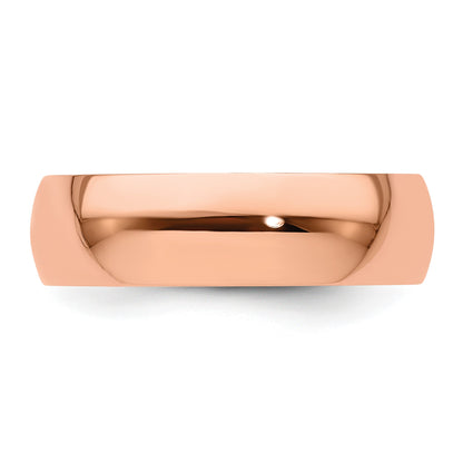 14k Rose Gold 6mm Lightweight Half Round Wedding Band Size 10