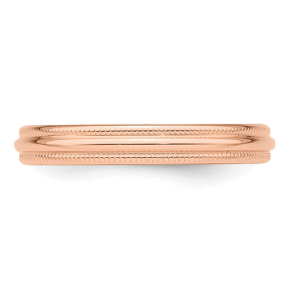 14k Rose Gold 3mm Milgrain Half-Round Wedding Band Size 11