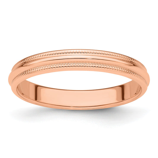 14k Rose Gold 3mm Milgrain Half-Round Wedding Band Size 9