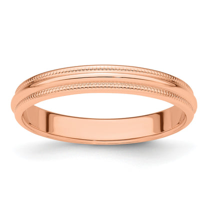 14k Rose Gold 3mm Milgrain Half-Round Wedding Band Size 7.5
