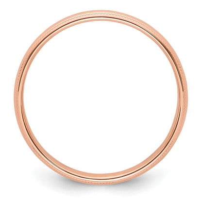 14k Rose Gold 4mm Milgrain Half-Round Wedding Band Size 7