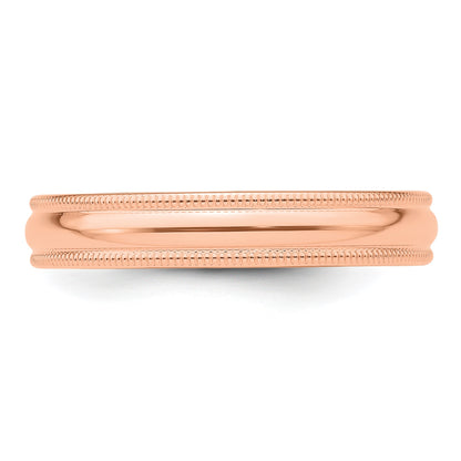 14k Rose Gold 4mm Milgrain Half-Round Wedding Band Size 8
