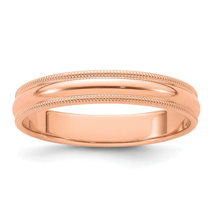 14k Rose Gold 4mm Milgrain Half-Round Wedding Band Size 8