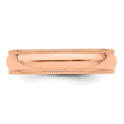 14k Rose Gold 5mm Milgrain Half-Round Wedding Band Size 7