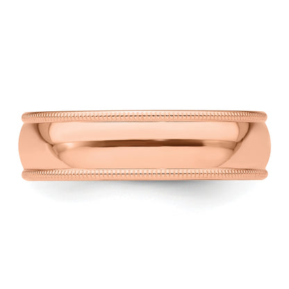 14k Rose Gold 6mm Milgrain Half-Round Wedding Band Size 11