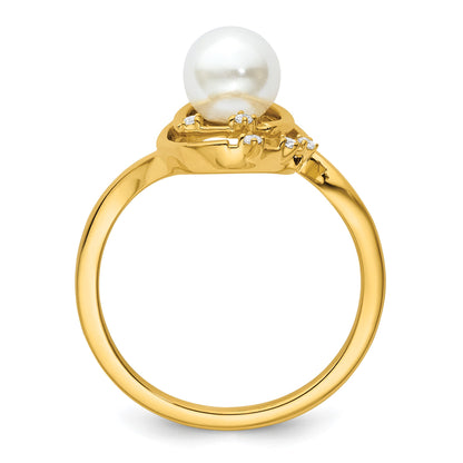 14K Polished 1/20 carat Diamond and White Freshwater Cultured Pearl Ovals Size 7 Ring