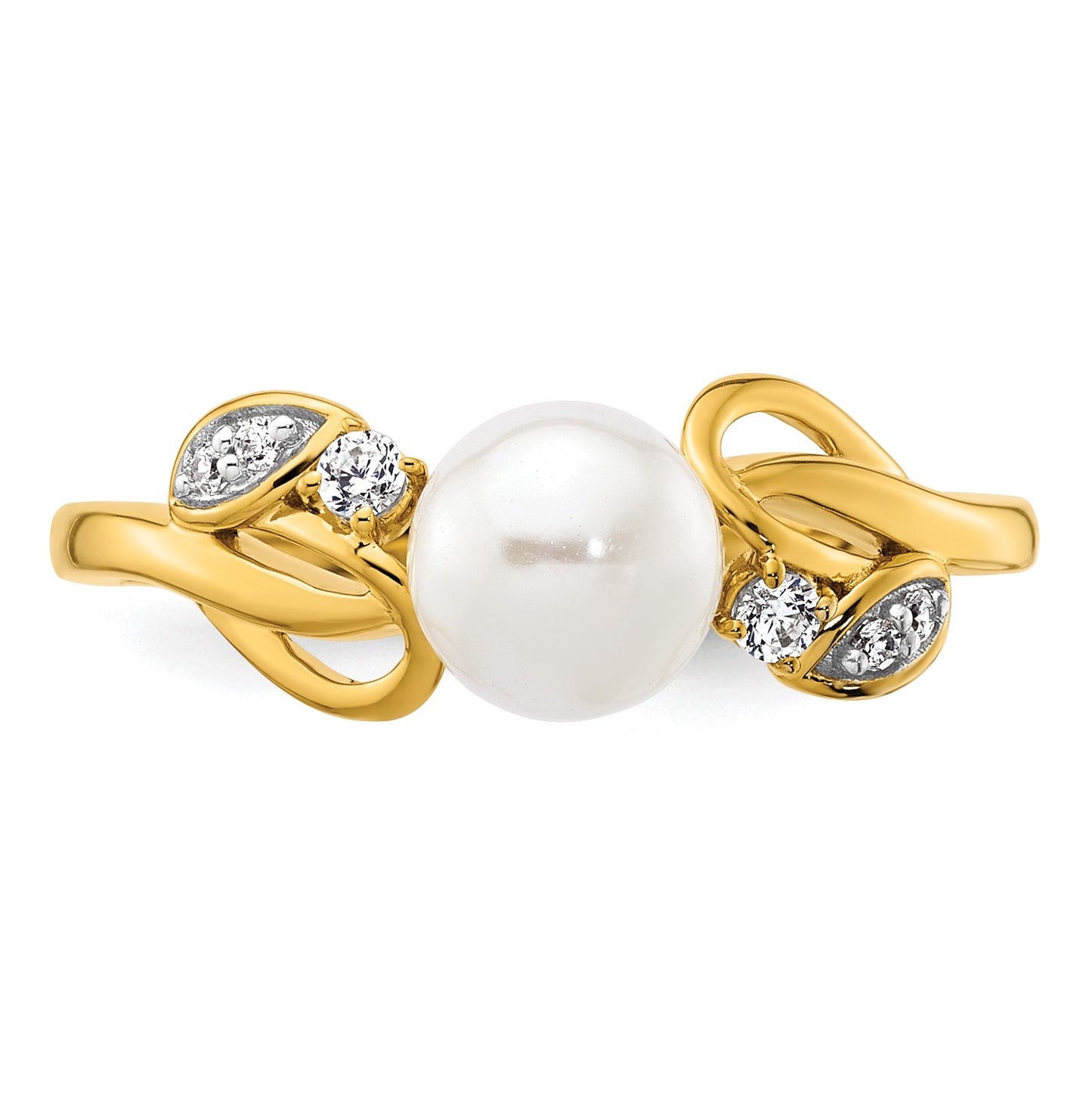 14K Polished 1/15 carat Diamond and White Freshwater Cultured Pearl Size 7 Ring