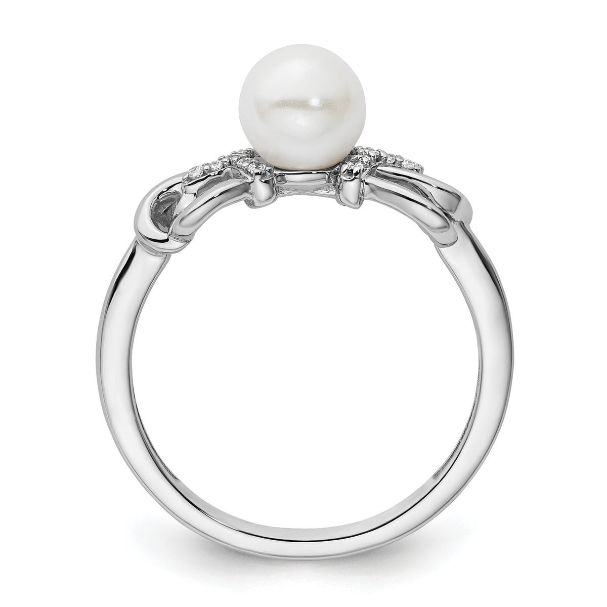 14K White Gold Polished White Freshwater Cultured Pearl and 1/20 carat Diamond Fashion Ring