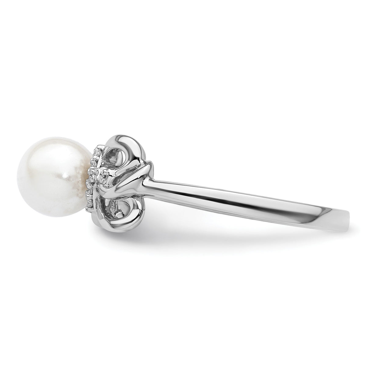 14K White Gold Polished White Freshwater Cultured Pearl and 1/20 carat Diamond Fashion Ring