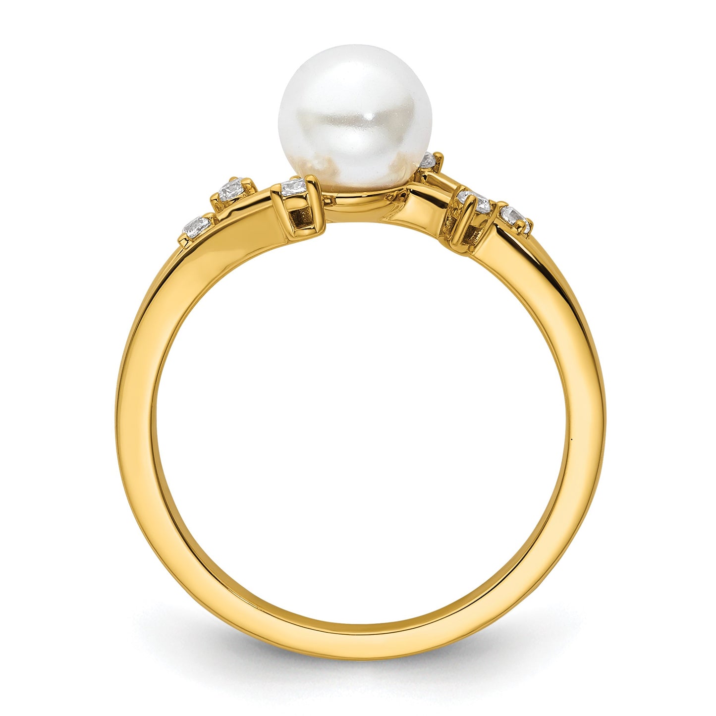 14K Polished 1/10 carat Diamond and White Freshwater Cultured Pearl Size 7 Ring