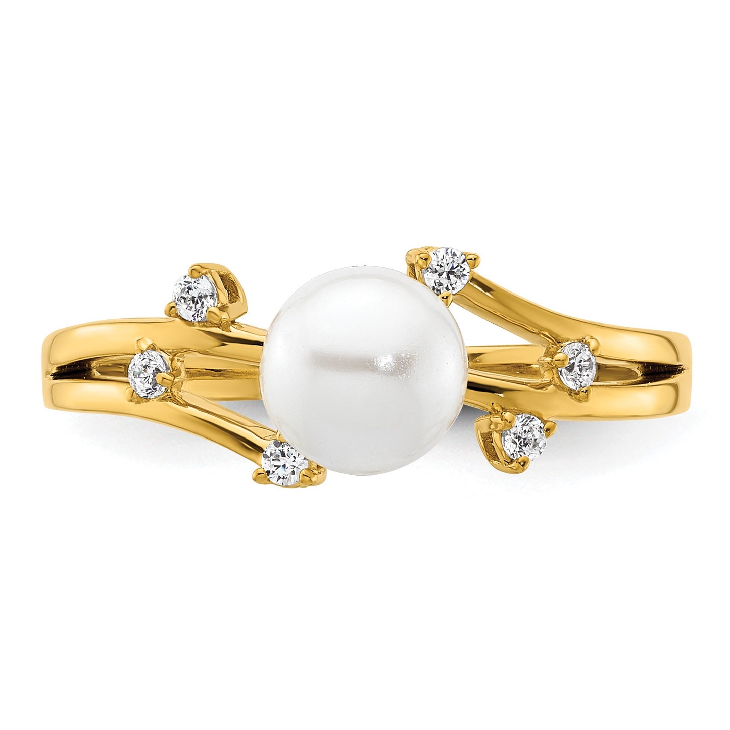 14K Polished 1/10 carat Diamond and White Freshwater Cultured Pearl Size 7 Ring