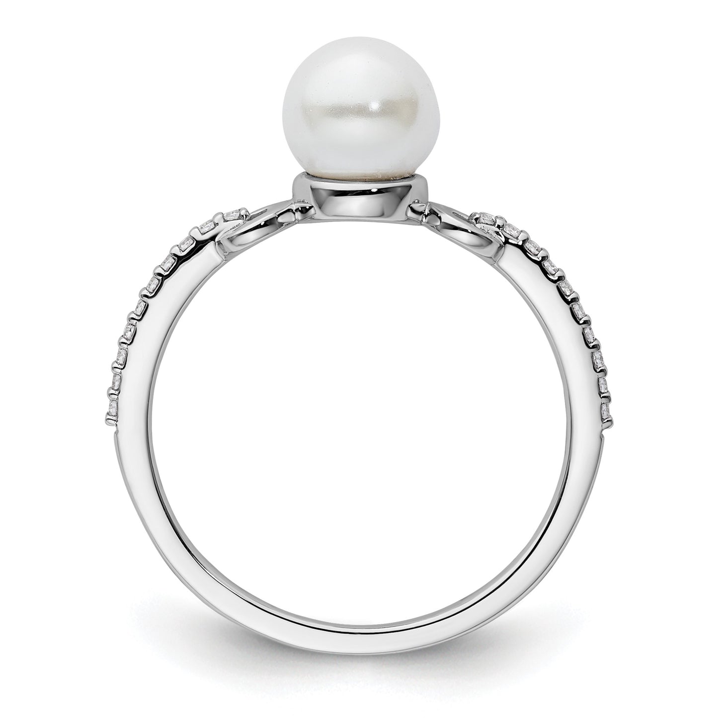 14K White Gold Polished White Freshwater Cultured Pearl and 1/15 carat Diamond Fashion Ring
