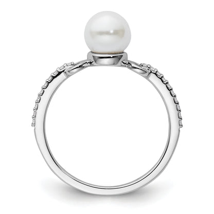 14K White Gold Polished White Freshwater Cultured Pearl and 1/15 carat Diamond Fashion Ring