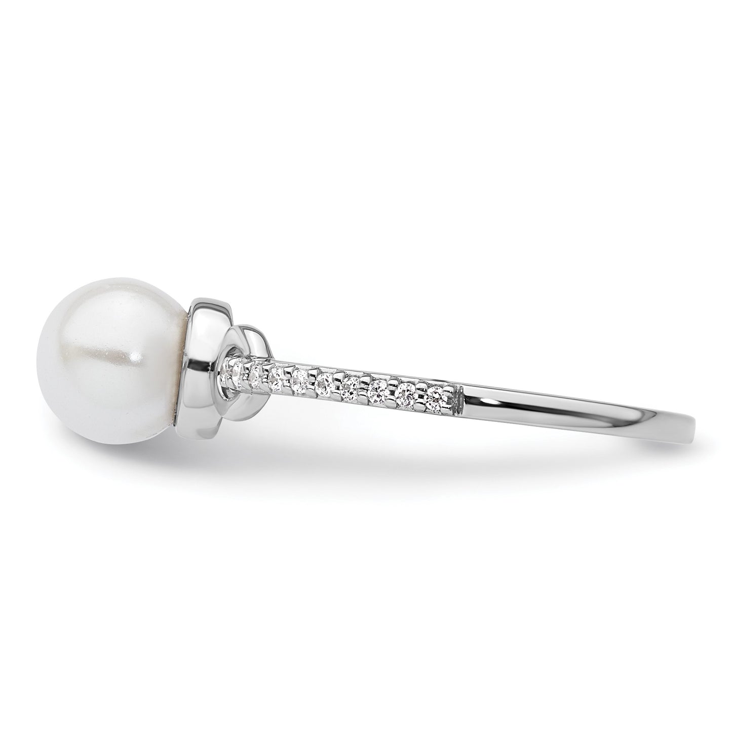 14K White Gold Polished White Freshwater Cultured Pearl and 1/15 carat Diamond Fashion Ring