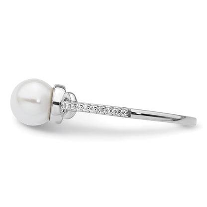 14K White Gold Polished White Freshwater Cultured Pearl and 1/15 carat Diamond Fashion Ring
